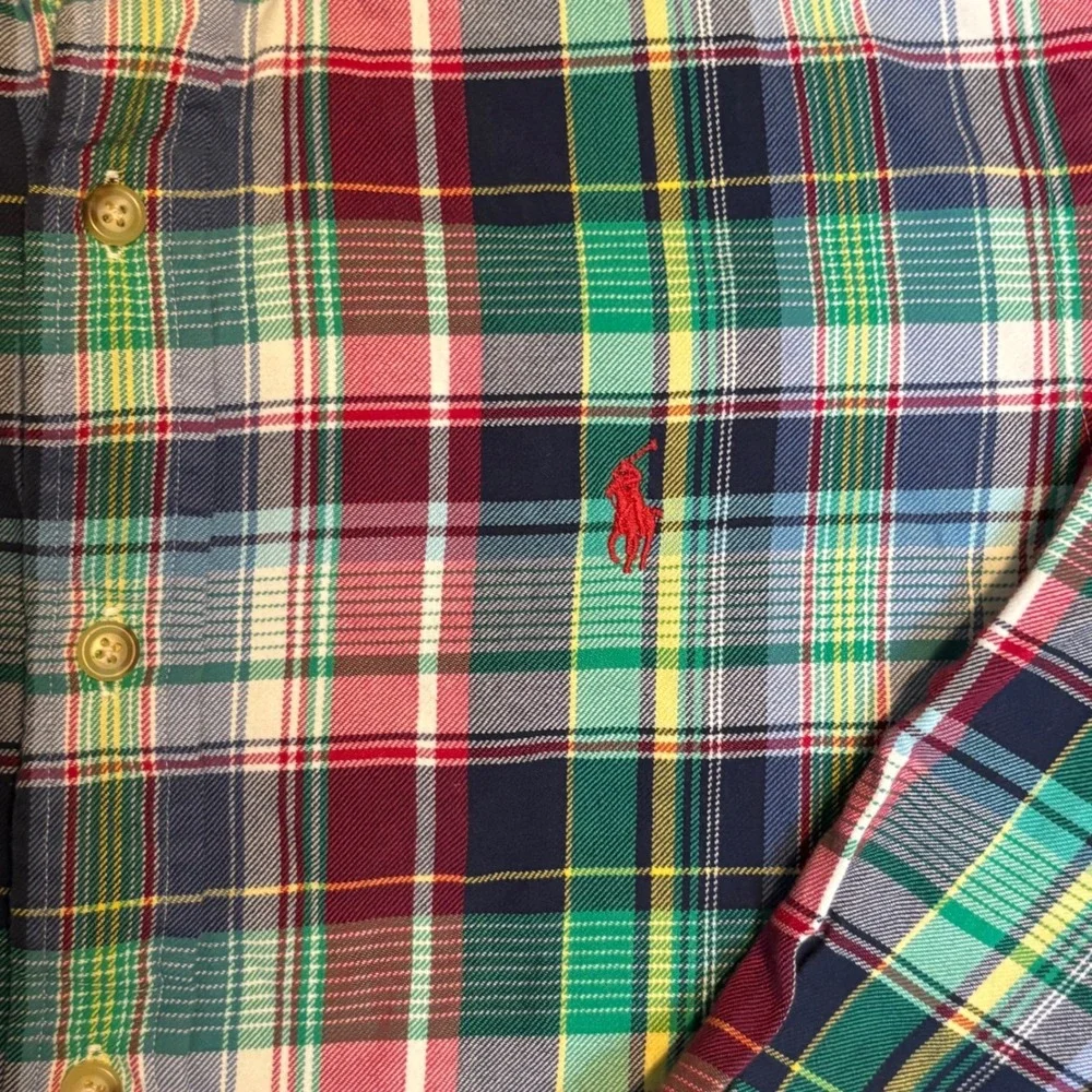 Ralph Lauren Button Down Shirt Boys Size S‎ Multi Color Plaid Long Sleeve Pony